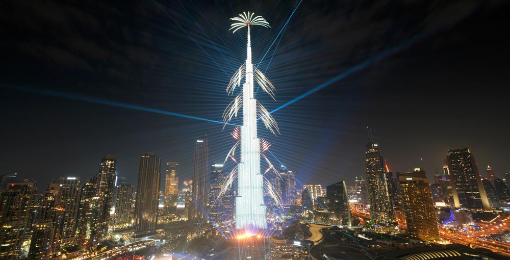 Fireworks explode at the Burj Khalifa, the world's tallest building, during the New Year's Eve celebration, in Dubai, United Arab Emirates, Monday, Jan. 1, 2024. (AP Photo/Kamran Jebreili)  XKJ109